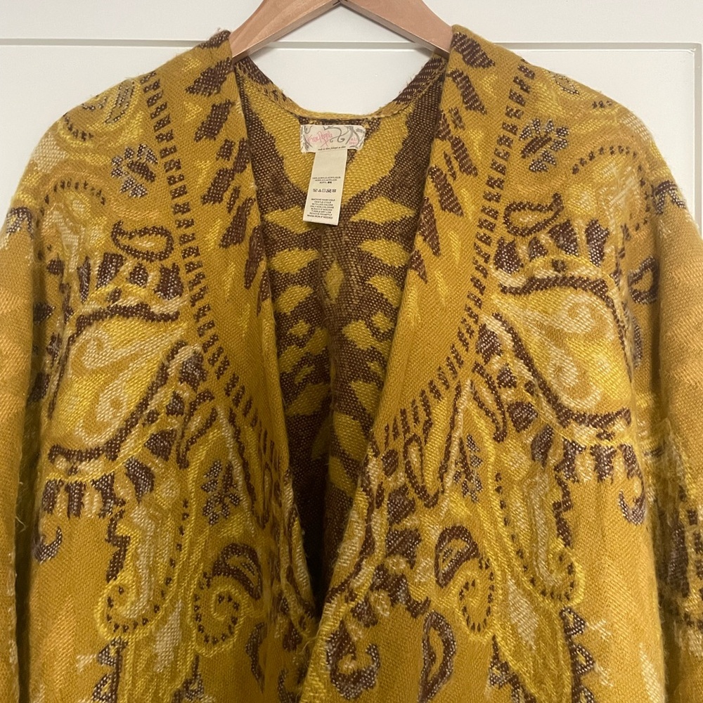Free People Mustard and Brown Knit Poncho - Picture 3 of 5